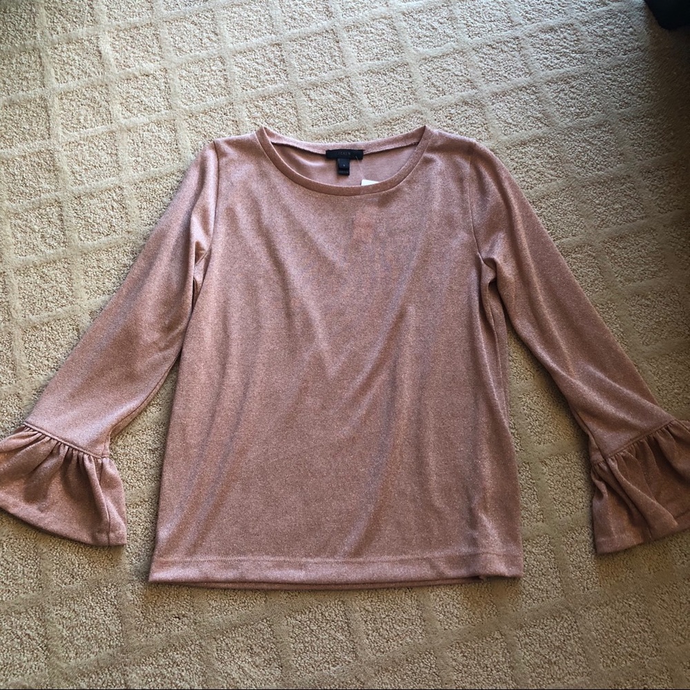 NWT JCrew Rose Gold Glitter Bell Ruffle Top